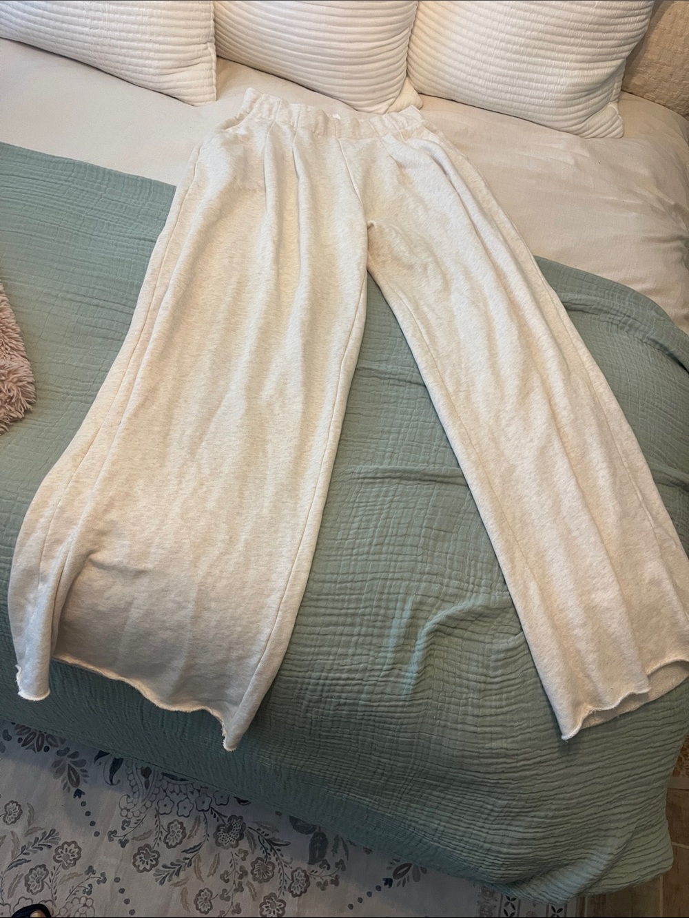 aerie Soft Wide-Leg Lounge Trouser Pants in Light Cream